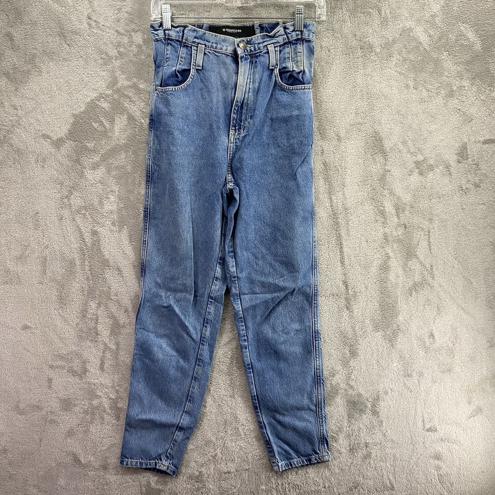 Damyller Women 0 Light Blue High Waist Straight Leg Mom Jeans